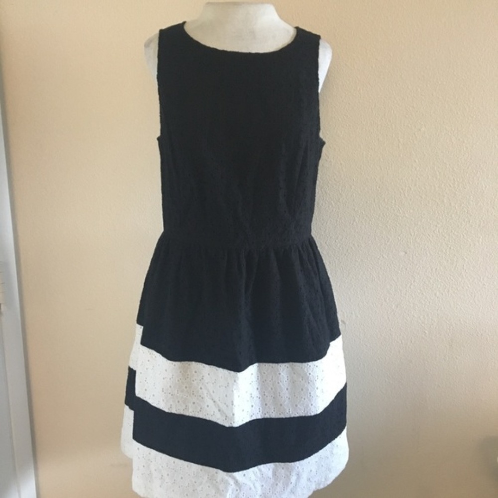 *3 for $10* Black and white striped eyelet dress